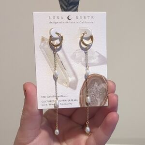 Luna Norte Gold Plated Pearl Drop Huggies